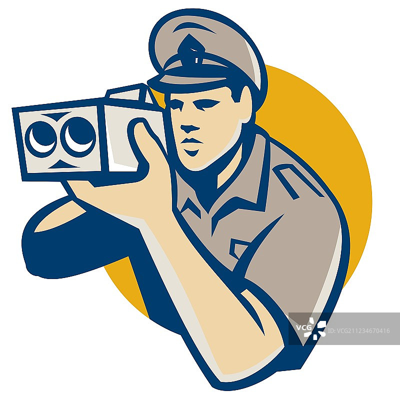 警察与复古测速相机图片素材