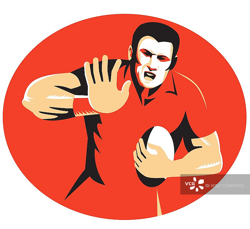 橄榄球运动员防守球复古图片素材