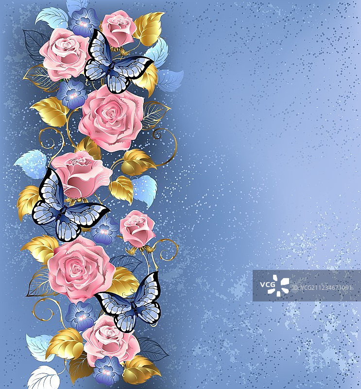 粉色玫瑰与蝴蝶图片素材