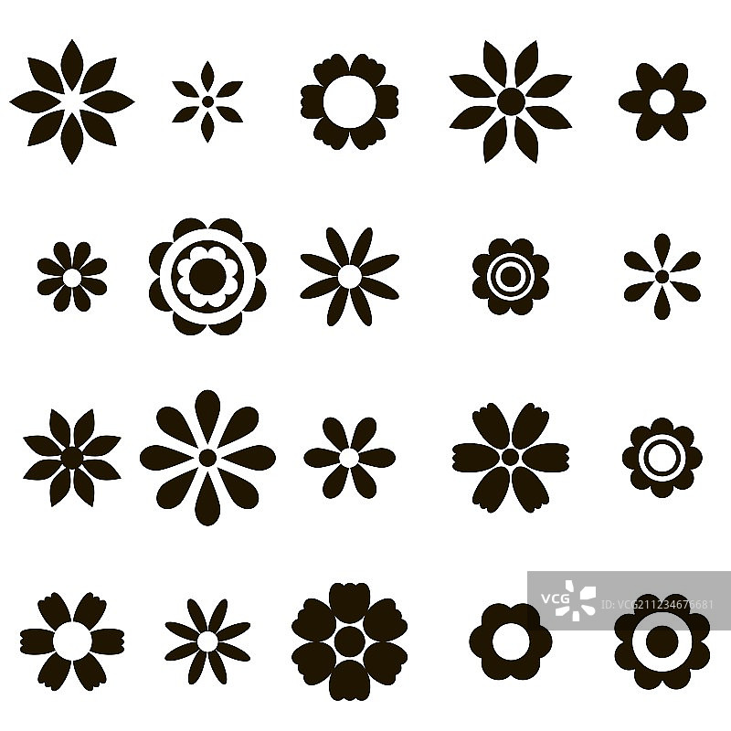 黑色扁平花朵图标合集图片素材