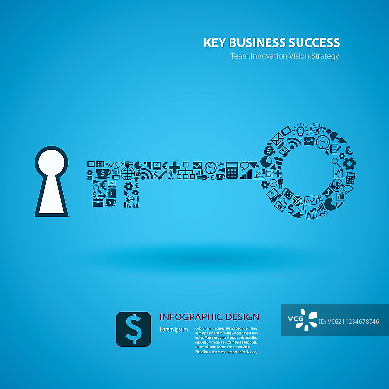 带有商业图标的钥匙背景图片素材