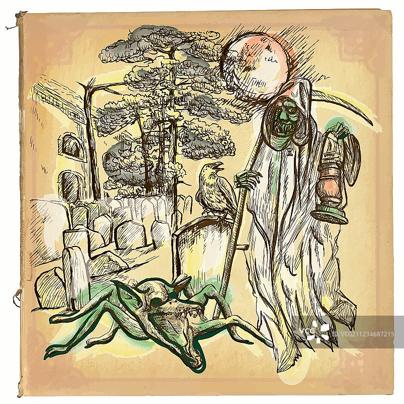 万圣节手绘彩色线条艺术图片素材