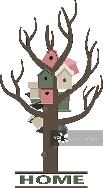 树上鸟巢箱贺卡图片素材