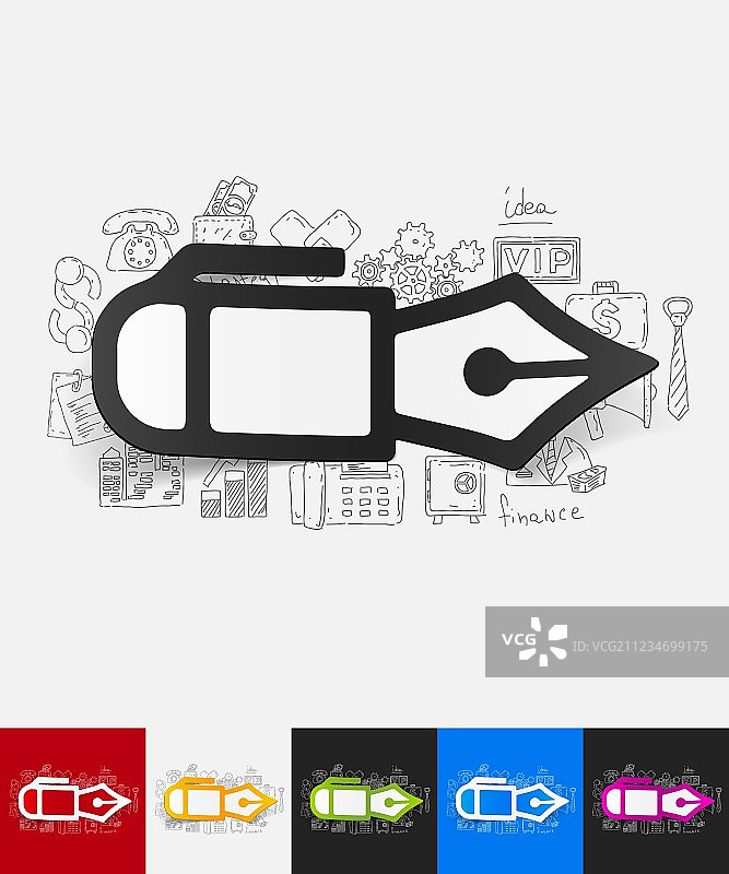 手绘元素纸笔贴纸图片素材