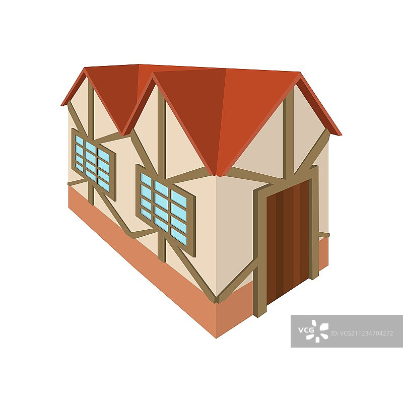 德国半木结构房屋卡通风格图标图片素材