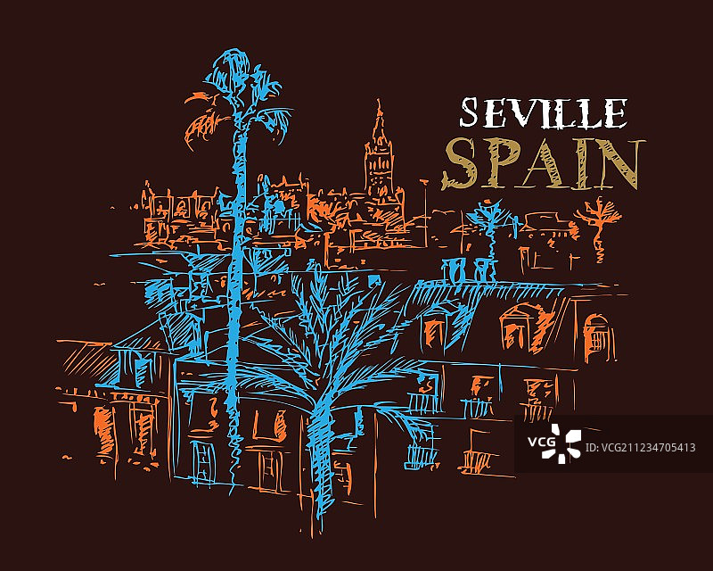 西班牙塞维利亚吉拉尔达大教堂全景图片素材