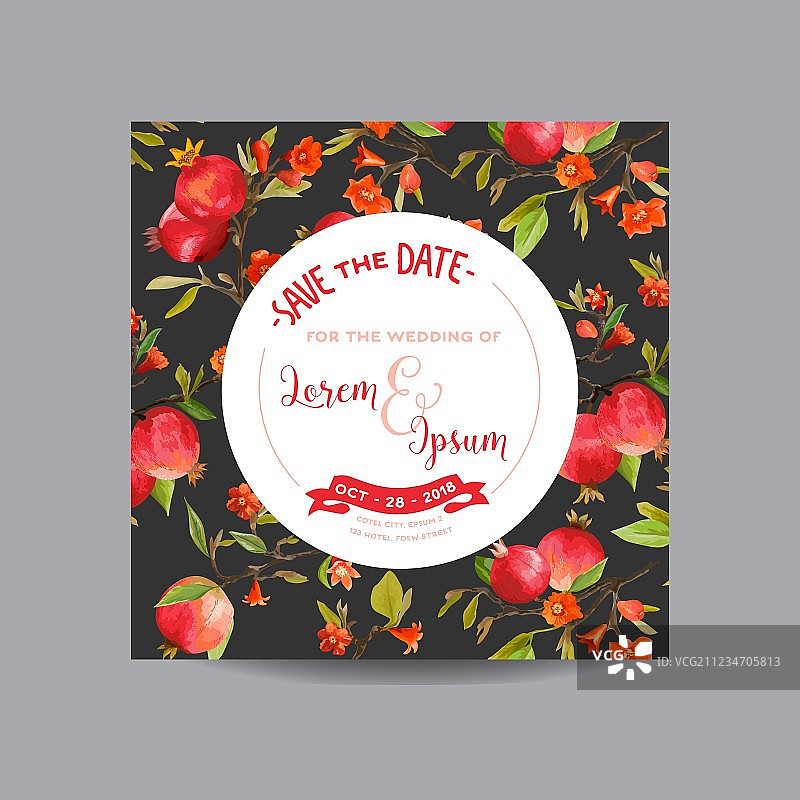 石榴花叶婚礼卡片图片素材