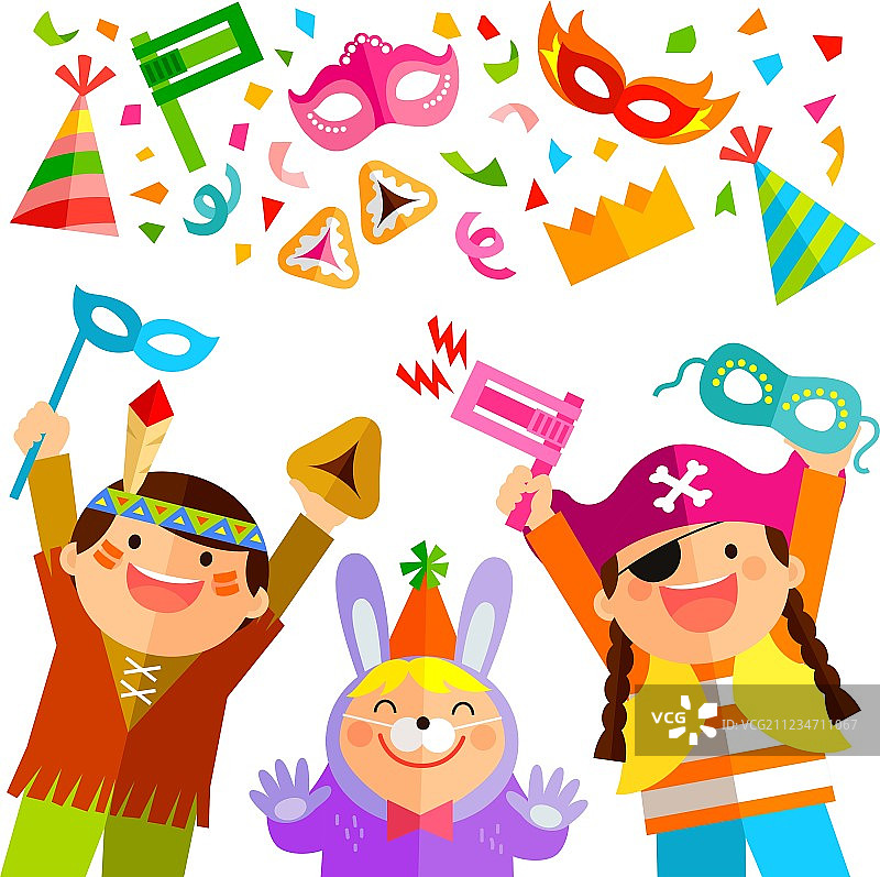 普林节元素和儿童图片素材