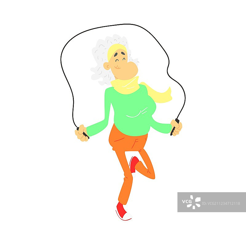 玩跳绳的老年妇女图片素材