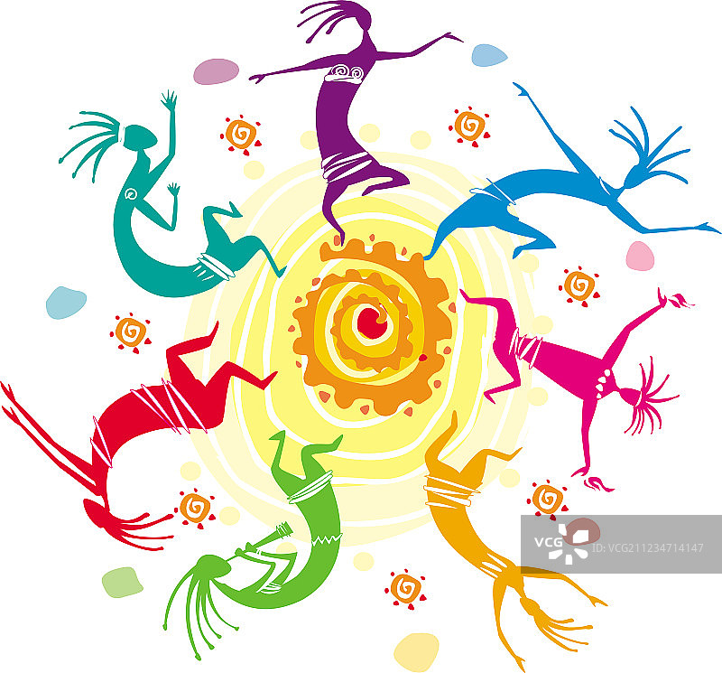 彩色人物围圈跳舞图片素材