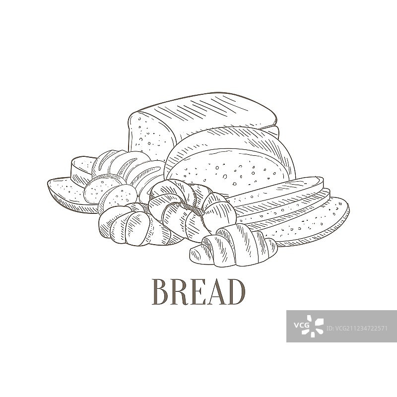 手绘面包和糕点静物图片素材