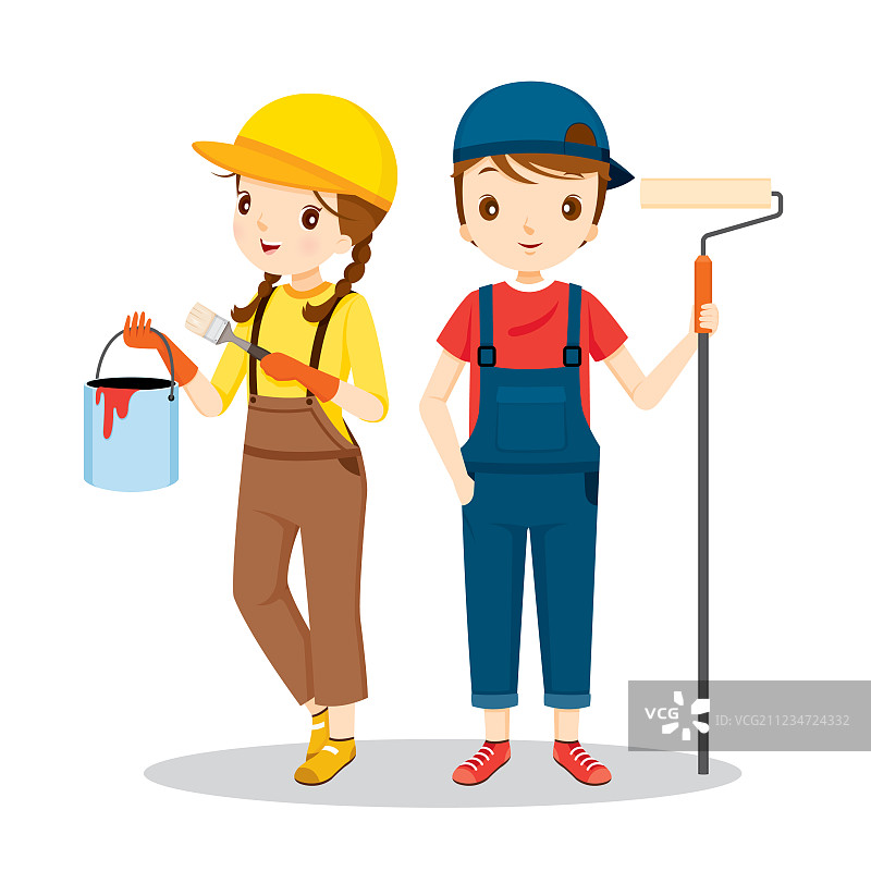 使用工具的年轻油漆匠图片素材