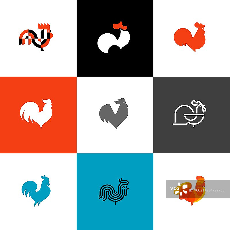 公鸡标志扁平风格合集图片素材