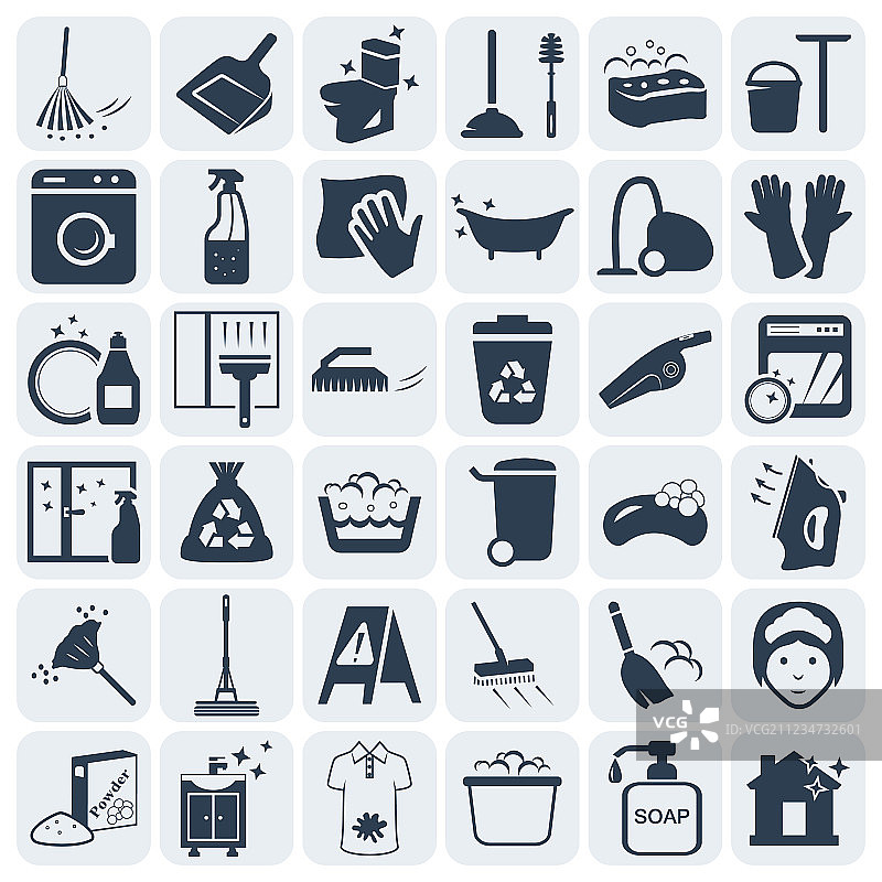 清洁和洗涤图标集图片素材
