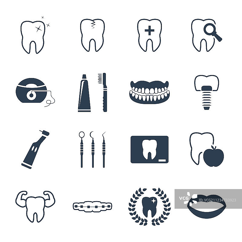 牙科和牙齿健康图标集图片素材