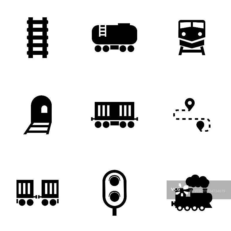 黑色铁路图标集图片素材