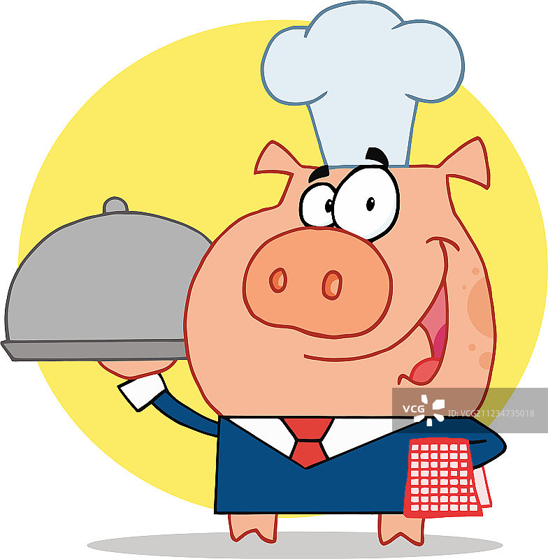 戴厨师帽的可爱猪服务员图片素材