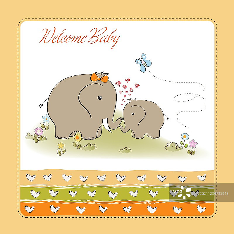 婴儿送礼会卡片小象和妈妈图片素材