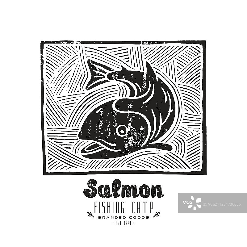 鲑鱼图案的木刻图片素材