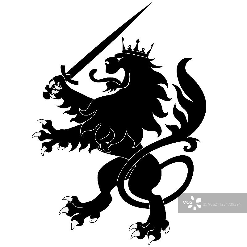 黑色纹章狮子持剑图片素材