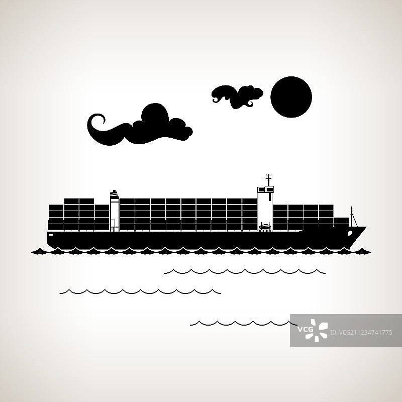 浅色背景上的集装箱货轮轮廓图片素材