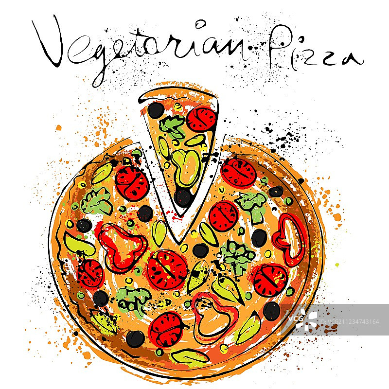 黑板上的粉笔蔬菜披萨图片素材