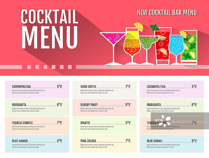 扁平风格鸡尾酒菜单设计图片素材
