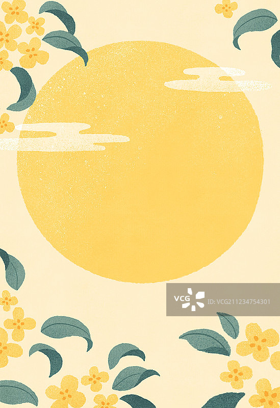 桂花树圆月背景插画图片素材