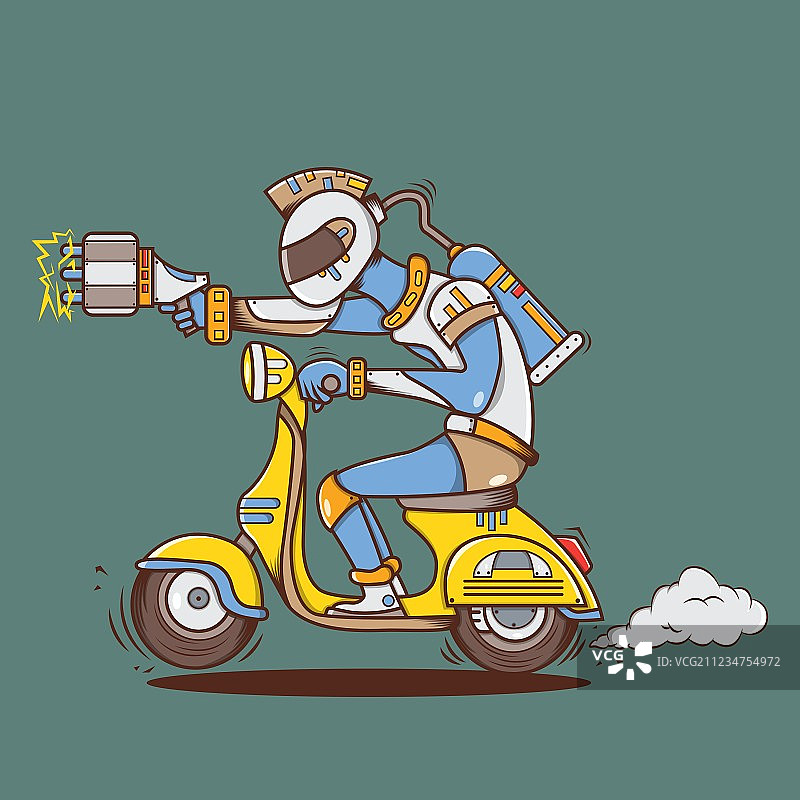 外星人与黄色Vespa的激光枪图片素材