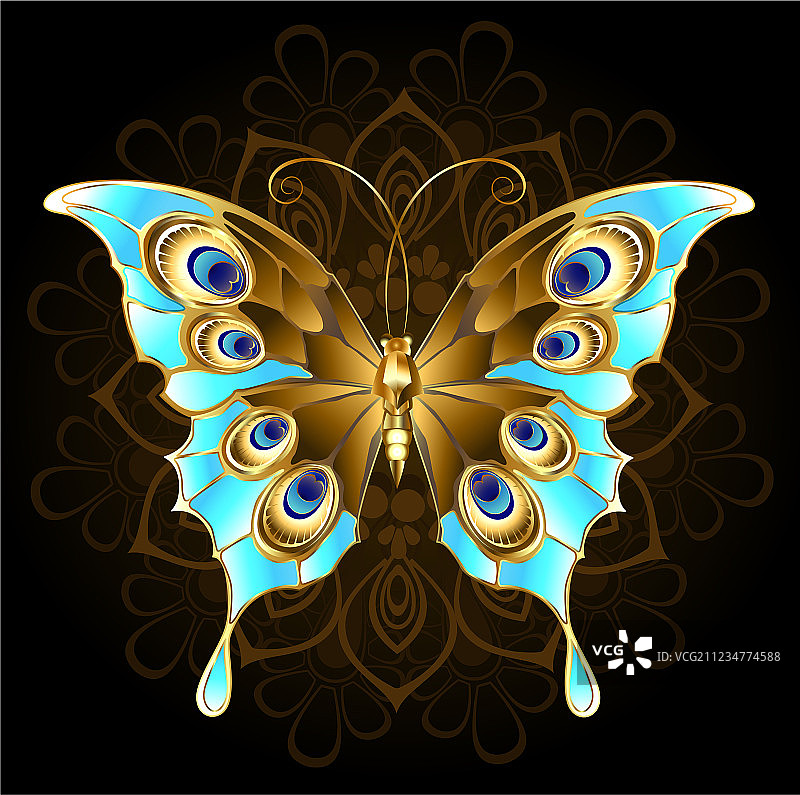 带绿松石的金色蝴蝶图片素材