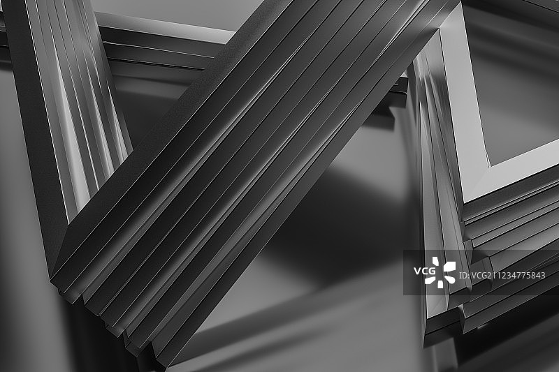 深色三角形金属框，三维渲染图片素材