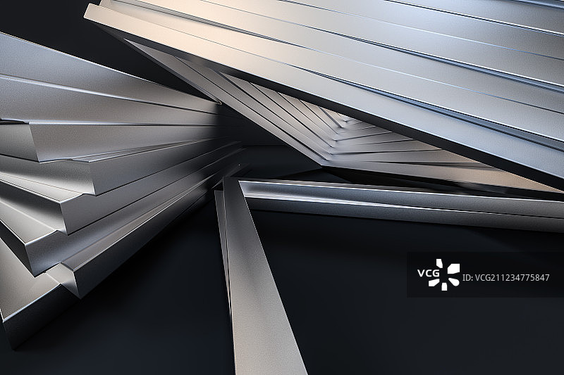 深色三角形金属框，三维渲染图片素材