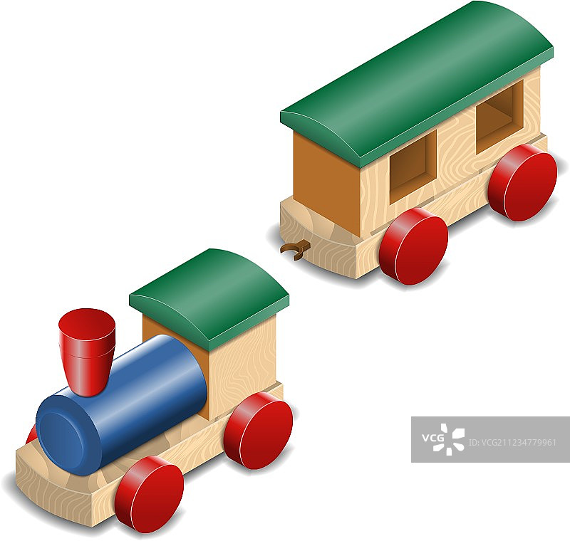 白色背景上的独立木制玩具火车图片素材