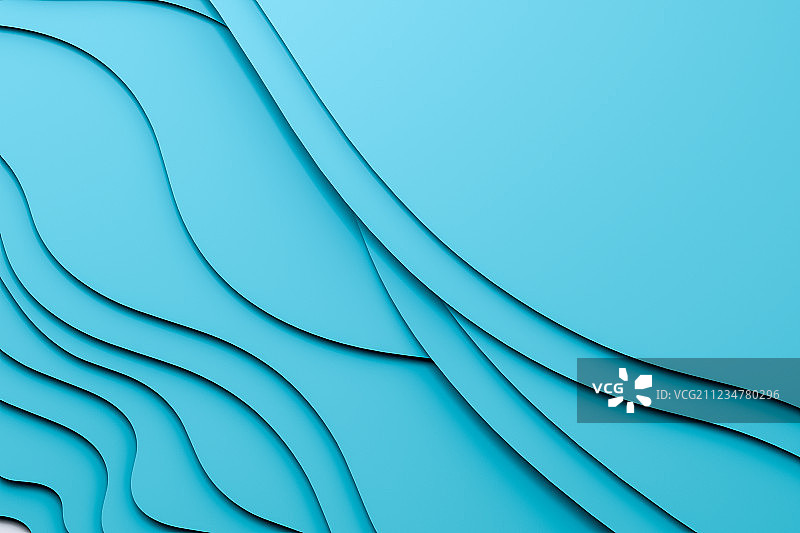 三维渲染，蓝色曲面卡纸浅色背景图片素材