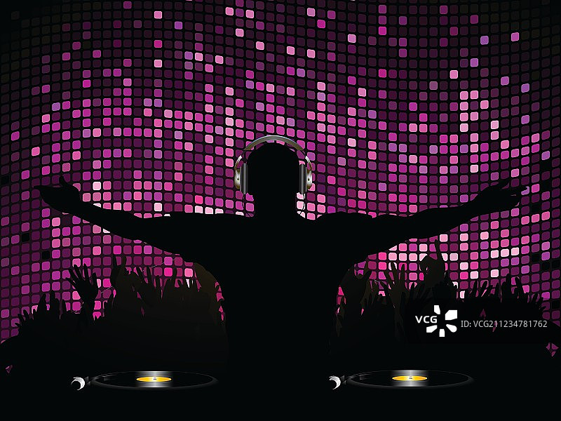 灯光背景下张开双臂的男人剪影图片素材