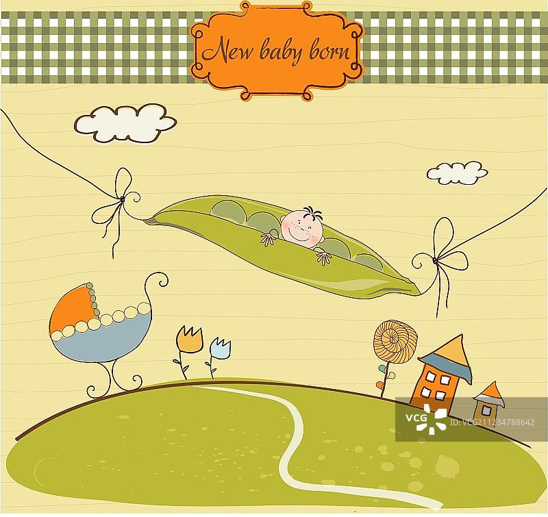 小男孩睡在豆荚婴儿床上图片素材