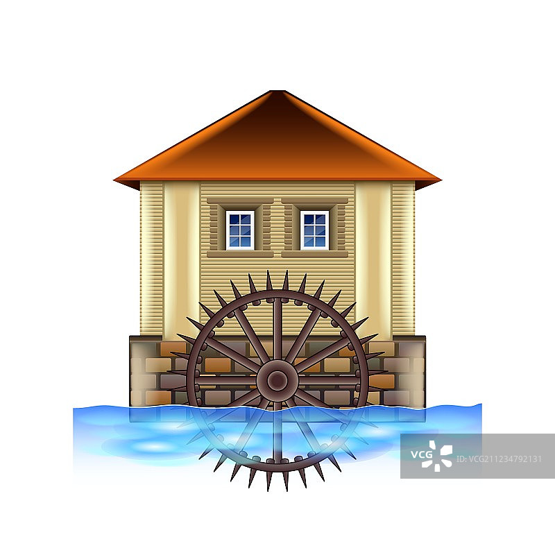 白色背景下的旧水磨坊图片素材