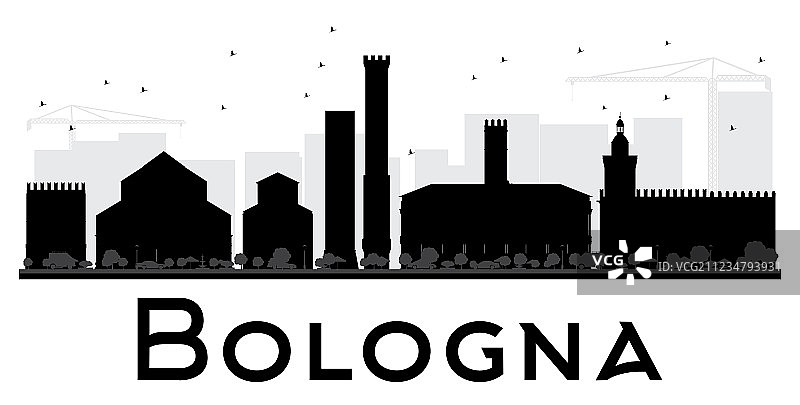 博洛尼亚城市黑白剪影图片素材