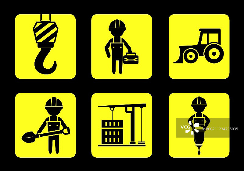 扁平风格黄色施工图标图片素材