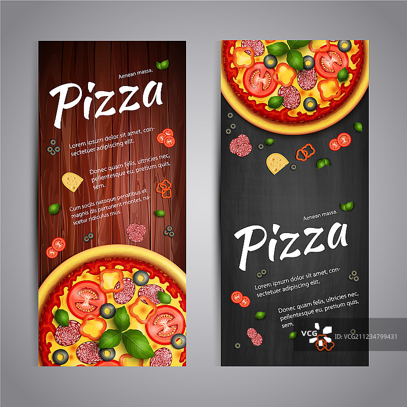两款逼真披萨宣传单banner图片素材