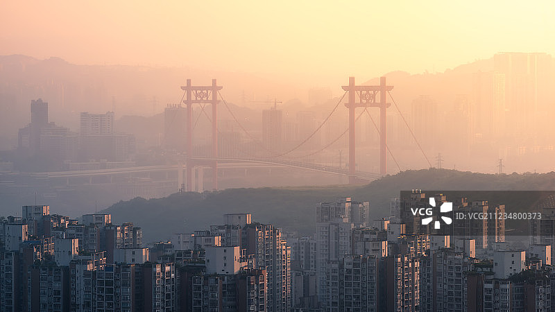 重庆市寸滩长江大桥日出图片素材