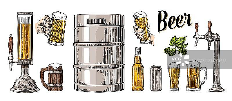 双手举杯的啤酒套装图片素材