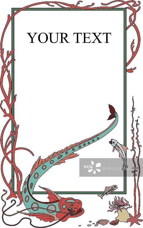 鱼和海藻边框图片素材