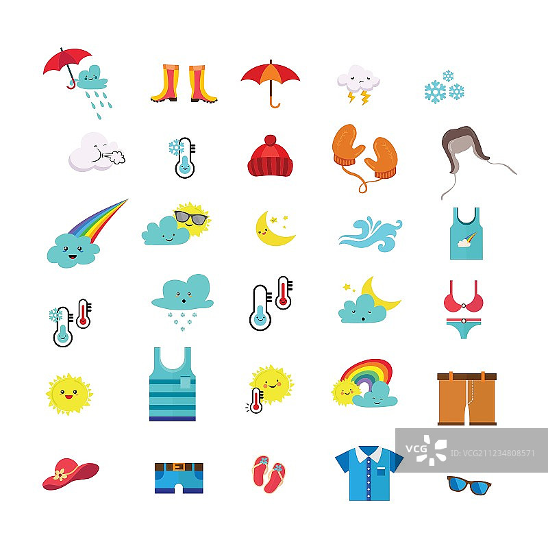 天气图标和季节性服装图片素材