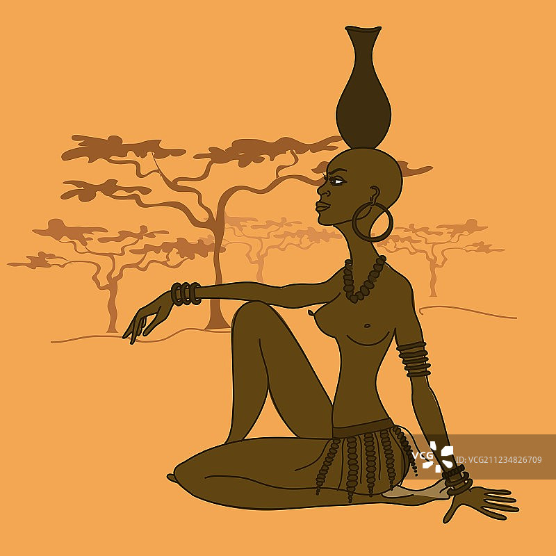 美丽的非洲部落半裸少女图片素材