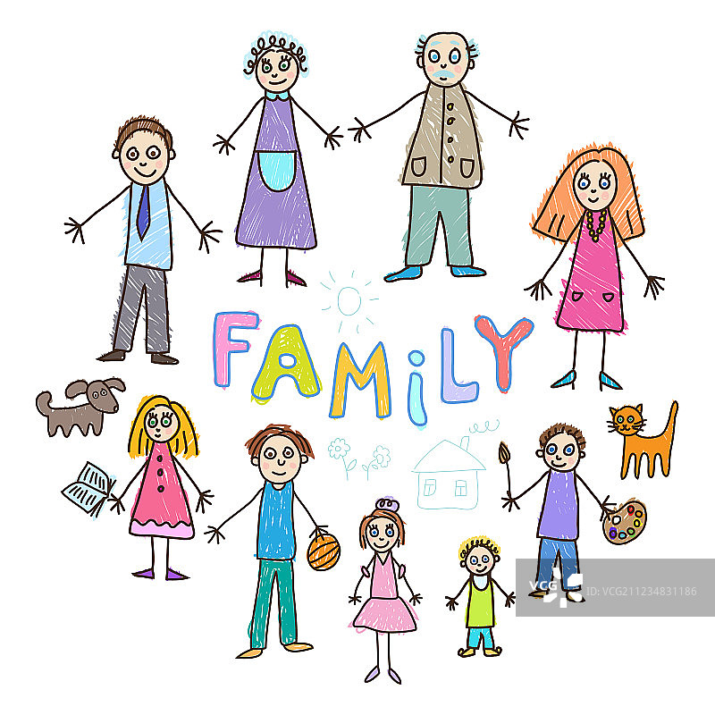 孩子们的家庭绘画图片素材