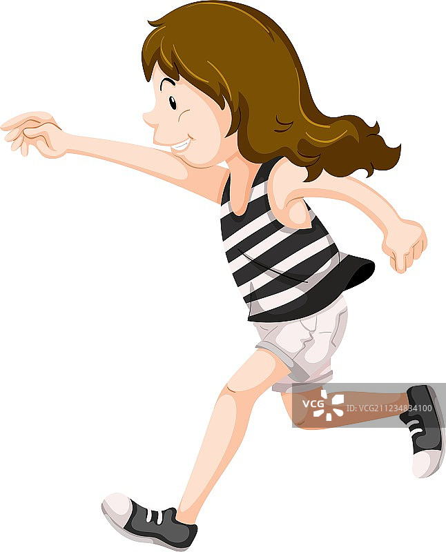 穿条纹衬衫的女孩在跑步图片素材