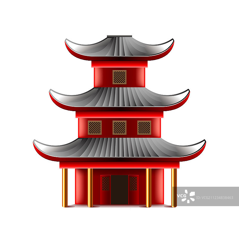 白色背景下的中国寺庙图片素材