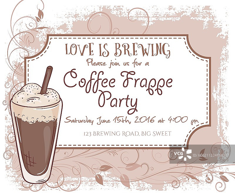手绘咖啡冷饮派对邀请卡图片素材