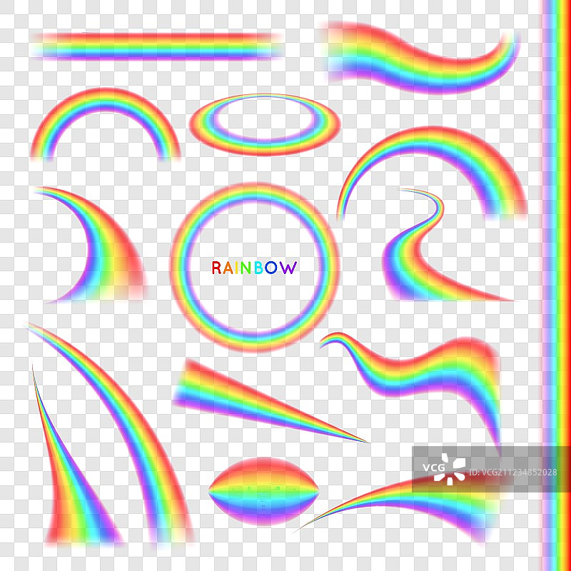 不同形状的逼真彩虹图片素材